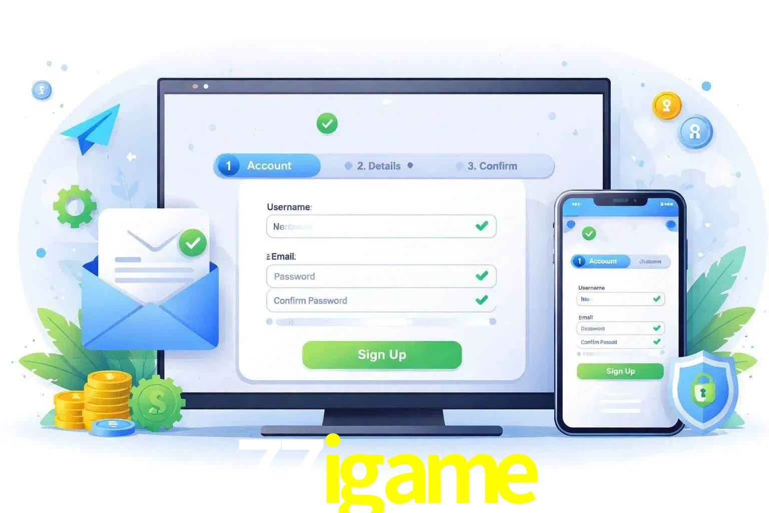 Registro de nuevo usuario y configuración de cuenta 77igame