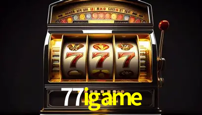Una escena digital vívida inspirada en casino con 77igame mostrado prominentemente, luces brillantes, fichas, cartas y acentos dorados.