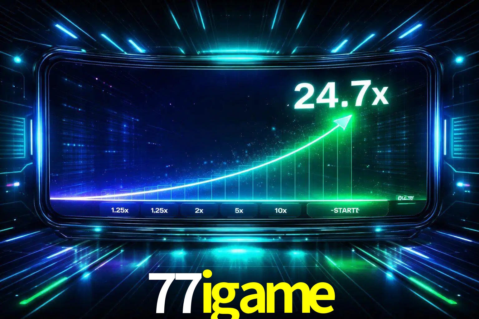 Una pantalla moderna de juego estilo crash con multiplicadores ascendentes, visuales de neón y una interfaz intensa enfocada en la acción.